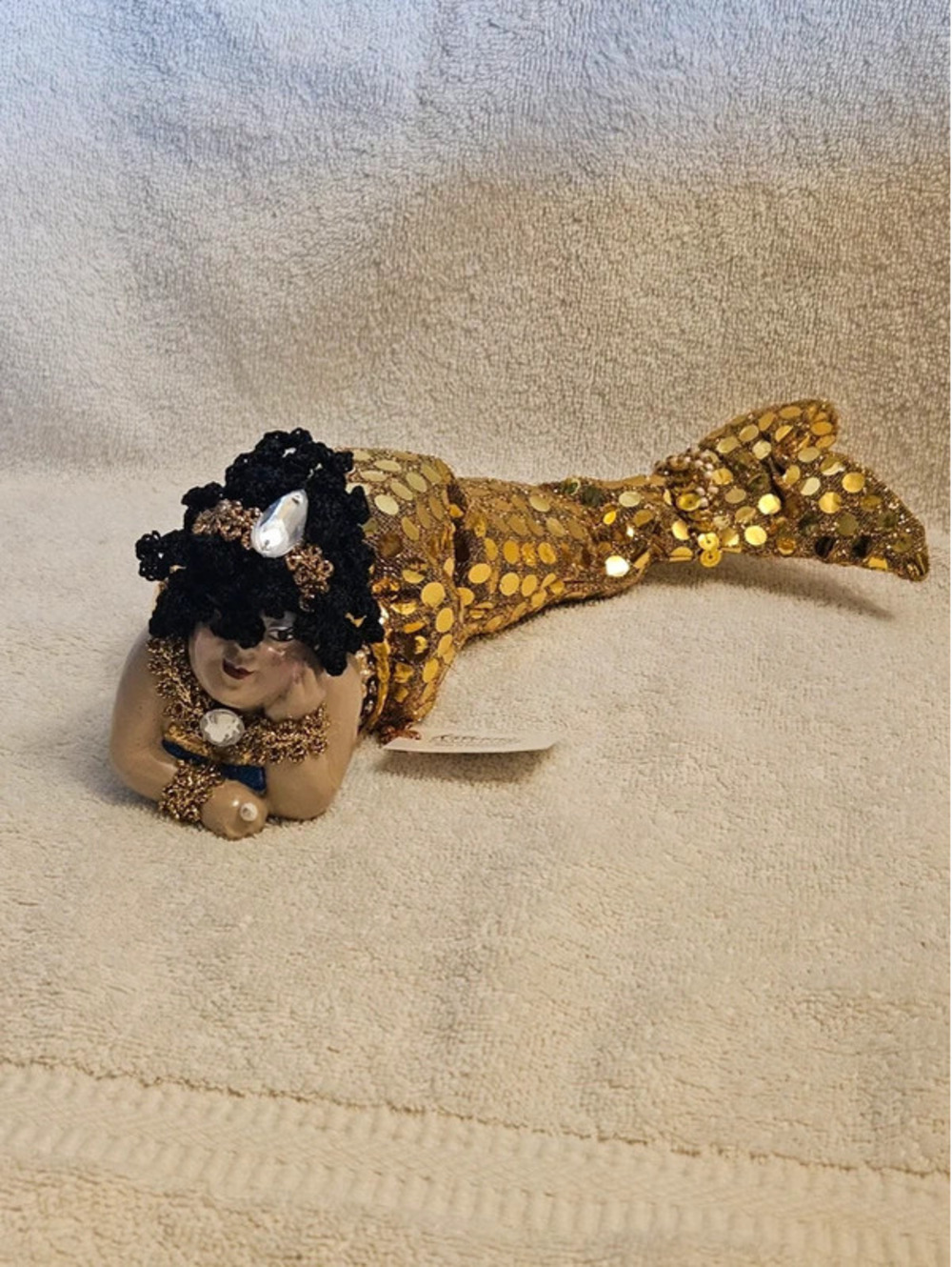 Vtg Katherine's Collection Wayne Kleski Gold Sequin Mermaid Doll 11" Whimsical